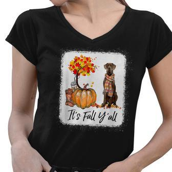 Its Fall Yall Great Dane Dog Lovers Thanksgiving Halloween Women V-Neck T-Shirt - Thegiftio UK