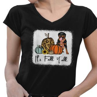 Its Fall Yall Yellow Rottweiler Dog Leopard Pumpkin Women V-Neck T-Shirt - Thegiftio UK