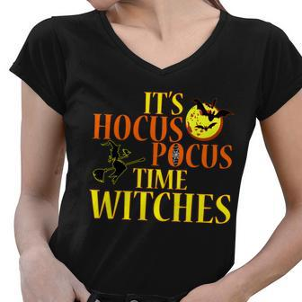 Its Hocus Pocus Time Witches Halloween Tshirt Women V-Neck T-Shirt - Monsterry CA