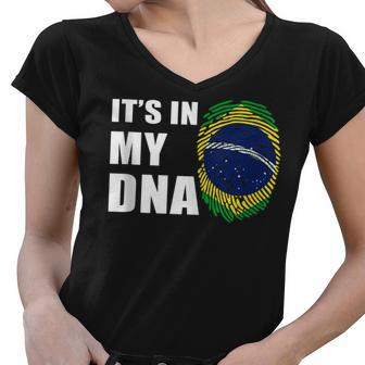 Its In My Dna Brazil Flag Women V-Neck T-Shirt - Thegiftio UK