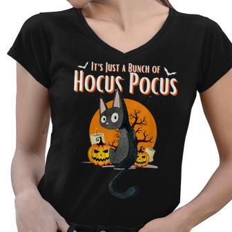 Its Just A Bunch Of Hocus Pocus Cat Fall Halloween Women V-Neck T-Shirt - Seseable