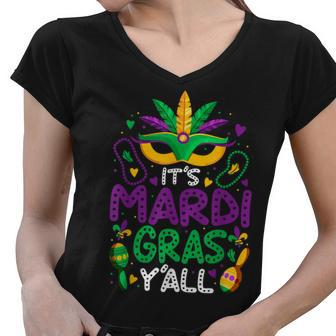 Its Mardi Gras Yall Mardi Gras Party Mask Costume Women V-Neck T-Shirt - Thegiftio UK