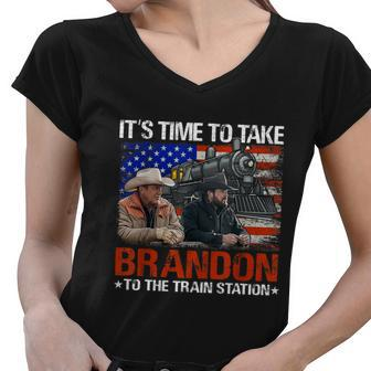 Its Time To Take Brandon To The Train Station America Flag Tshirt Women V-Neck T-Shirt - Monsterry
