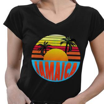 Jamaica Retro Circle Tshirt Women V-Neck T-Shirt - Monsterry