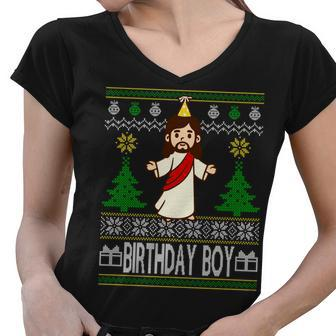 Jesus Birthday Boy Ugly Christmas Tshirt Women V-Neck T-Shirt - Monsterry