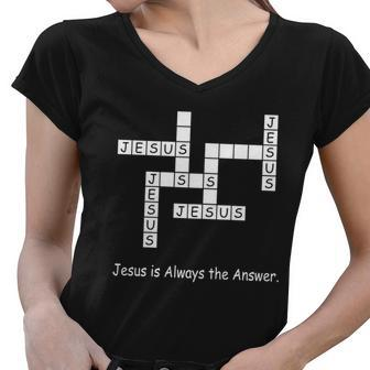 Jesus Is Always The Answer Christianity Crossword Women V-Neck T-Shirt - Thegiftio