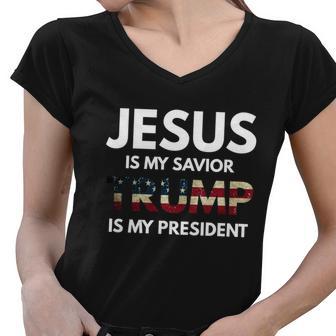 Jesus Is My Savior Trump Is My President Gift Women V-Neck T-Shirt - Monsterry AU