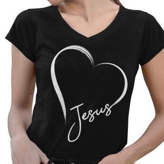 Jesus Love Simple Faith Heart Women V-Neck T-Shirt - Monsterry