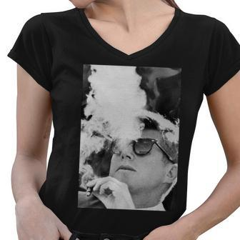 Jfk Smoking With Shades John F Kennedy President Tshirt Women V-Neck T-Shirt - Monsterry AU
