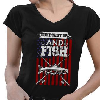 Job Shut Up And Fish Women V-Neck T-Shirt - Monsterry