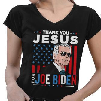 Joe Biden 2022 Usa President Thank You Jesus America Flag Women V-Neck T-Shirt - Thegiftio UK
