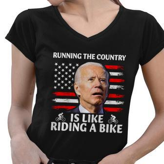 Joe Biden Falling Off Bike Running The Country Is Like Riding A Bike V3 Women V-Neck T-Shirt - Monsterry AU