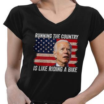 Joe Biden Falling Off His Bicycle Funny Biden Falls Off Bike V4 Women V-Neck T-Shirt - Monsterry