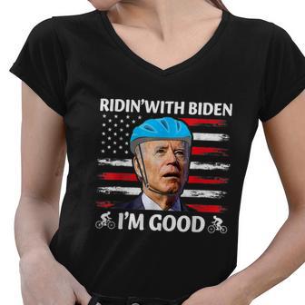 Joe Biden Falling Off His Bicycle Funny Biden Falls Off Bike V6 Women V-Neck T-Shirt - Monsterry DE