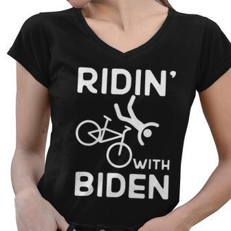 Joe Biden Falling With Biden Funny Ridin With Biden Women V-Neck T-Shirt - Monsterry DE