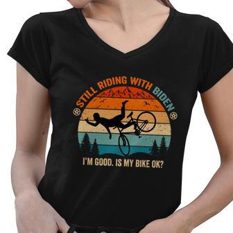 Joe Biden Falls Off His Bike Funny Biden Bike V2 Women V-Neck T-Shirt - Monsterry AU