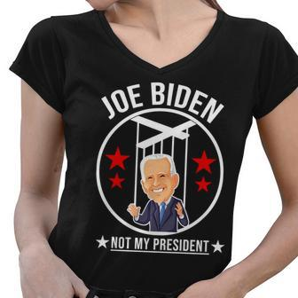 Joe Biden Not My President Puppet Funny Women V-Neck T-Shirt - Monsterry AU