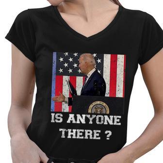 Joe Biden Shakes Hands With Thin Air Funny Anti Joe Biden Women V-Neck T-Shirt - Monsterry CA