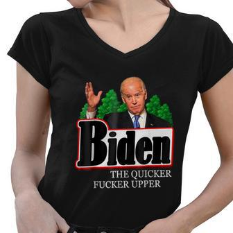 Joe Biden The Quicker FUCKER Upper Funny Tshirt Women V-Neck T-Shirt - Monsterry
