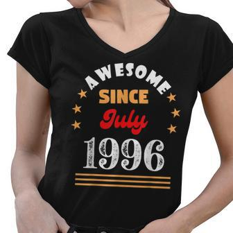 July 1996 Birthday Awesome Since 1996 July Vintage Cool Women V-Neck T-Shirt - Seseable
