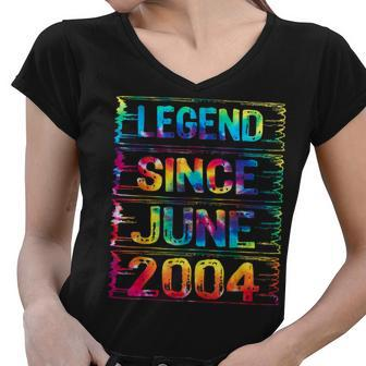 June 18 Years Old Since 2004 18Th Birthday Gifts Tie Dye Women V-Neck T-Shirt - Thegiftio UK