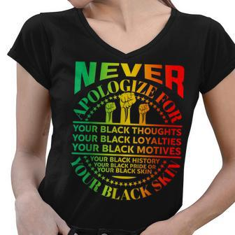 Junenth Black Pride Never Apologize For Your Blackness Women V-Neck T-Shirt - Thegiftio UK