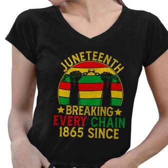 Juneteenth Breaking Every Chain Since 1865 Fist Blm Freedom Graphic Design Printed Casual Daily Basic V2 Women V-Neck T-Shirt - Thegiftio