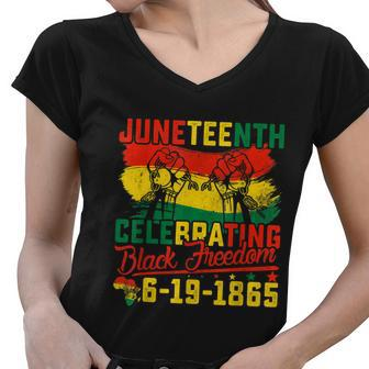 Juneteenth Celebrating Black Freedom 1865 African American Women V-Neck T-Shirt - Monsterry