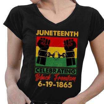 Juneteenth Celebrating Black Freedom 6-19-1865 Breaking The Chains Women V-Neck T-Shirt - Monsterry AU