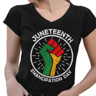 Juneteenth Emancipation Day Black African America Pride Gift Women V-Neck T-Shirt - Monsterry