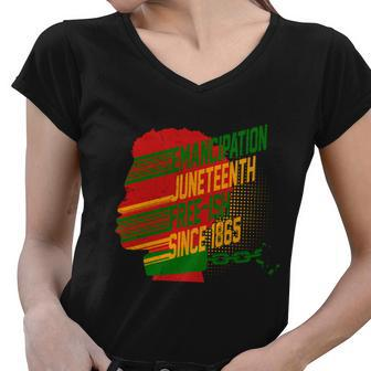 Juneteenth Emancipation Day Vintage Cool Melanin Black Pride Gift V2 Women V-Neck T-Shirt - Monsterry