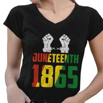 Juneteenth Emancipation Day Vintage Cool Melanin Black Pride Gift Women V-Neck T-Shirt - Monsterry