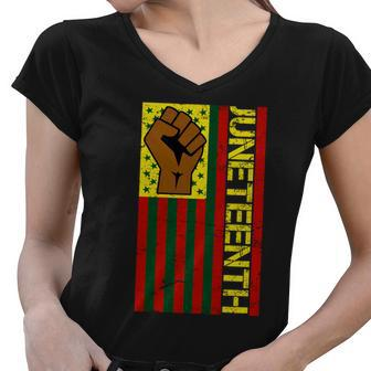 Juneteenth Flag Independence Day Vintage Celebration Women V-Neck T-Shirt - Monsterry