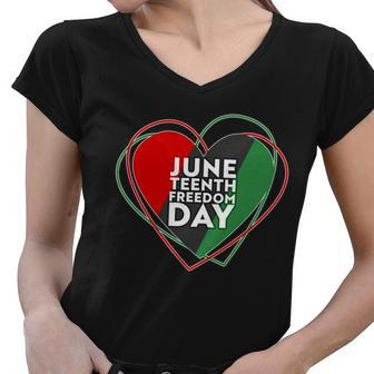 Juneteenth Freedom Day Heart Traditional Colors Women V-Neck T-Shirt - Monsterry