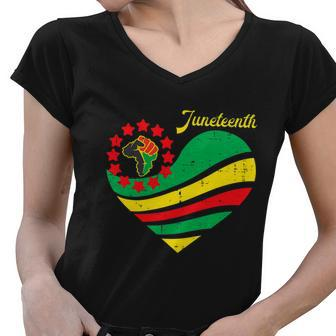 Juneteenth Heart Africa Fist June 19Th 1865 Men Women Kids V2 Women V-Neck T-Shirt - Thegiftio UK