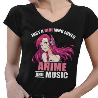 Just A Girl Who Like Anime And Music Funny Anime Women V-Neck T-Shirt - Monsterry DE