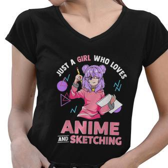 Just A Girl Who Loves Anime And Sketching Women V-Neck T-Shirt - Monsterry CA
