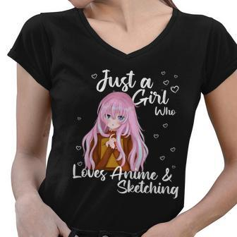 Just A Girl Who Loves Anime And Sketching Women V-Neck T-Shirt - Thegiftio UK