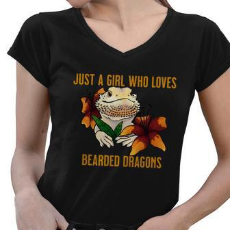 Just A Girl Who Loves Bearded Dragons Women V-Neck T-Shirt - Monsterry