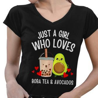 Just A Girl Who Loves Boba Tea & Avocados Cute Kawaii Teen Tshirt Women V-Neck T-Shirt - Monsterry