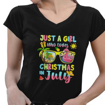 Just A Girl Who Loves Christmas In July Summer Lover Women V-Neck T-Shirt - Monsterry