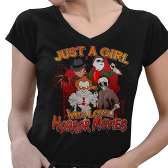 Just A Girl Who Loves Horror Movies Tshirt Women V-Neck T-Shirt - Monsterry UK