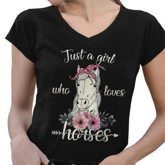 Just A Girl Who Loves Horses Cute Graphic Horse Graphic Design Printed Casual Daily Basic Women V-Neck T-Shirt - Thegiftio UK