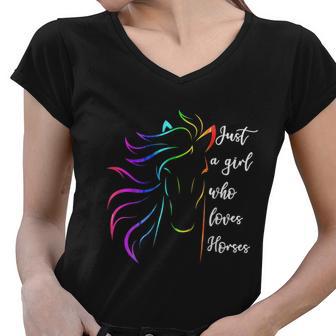 Just A Girl Who Loves Horses Horseback Riding Cute Horse Women V-Neck T-Shirt - Monsterry UK