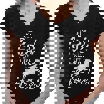 Just A Girl Who Loves Horses Riding Gifts Girls Horse Graphic Design Printed Casual Daily Basic Women V-Neck T-Shirt - Thegiftio