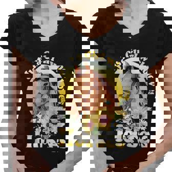 Just A Girl Who Loves Horses Riding Girls Graphic Design Printed Casual Daily Basic Women V-Neck T-Shirt - Thegiftio