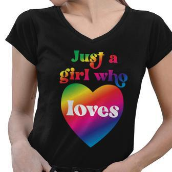 Just A Girl Who Loves Just A Girl Who Loves Graphic Design Printed Casual Daily Basic Women V-Neck T-Shirt - Thegiftio UK