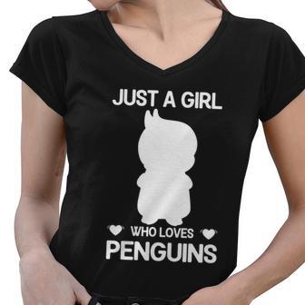 Just A Girl Who Loves Penguins Gentoo Adelie Penguin Lovers Funny Gift Women V-Neck T-Shirt - Monsterry CA