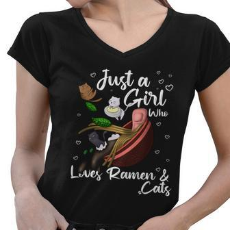 Just A Girl Who Loves Ramen And Cats Women V-Neck T-Shirt - Thegiftio