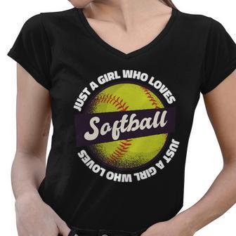Just A Girl Who Loves Softball Women V-Neck T-Shirt - Monsterry DE